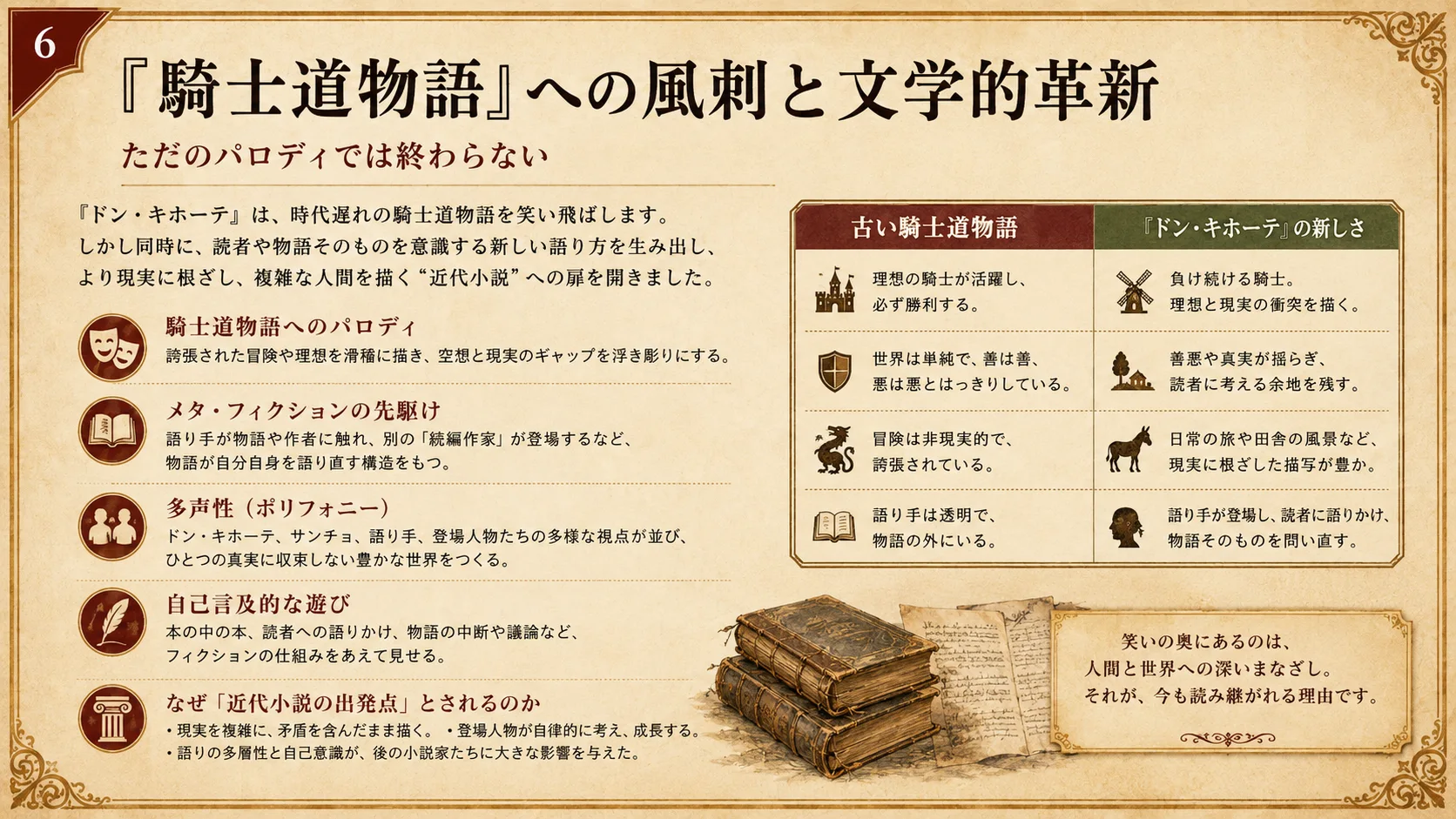 騎士道物語への風刺と文学的革新