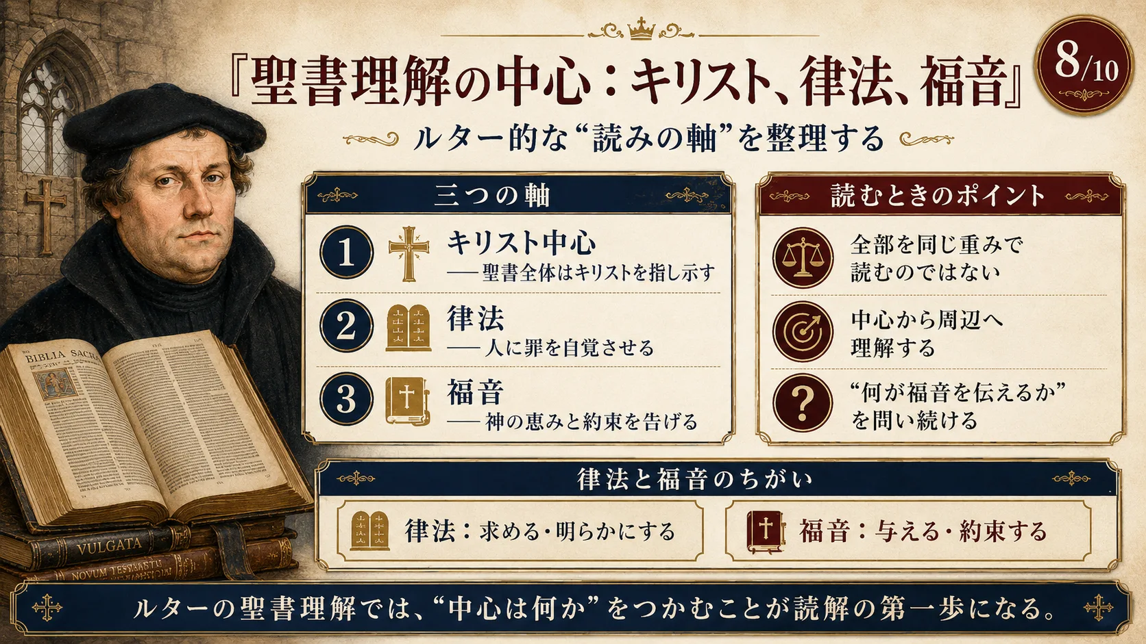 聖書理解の中心：キリスト、律法、福音
