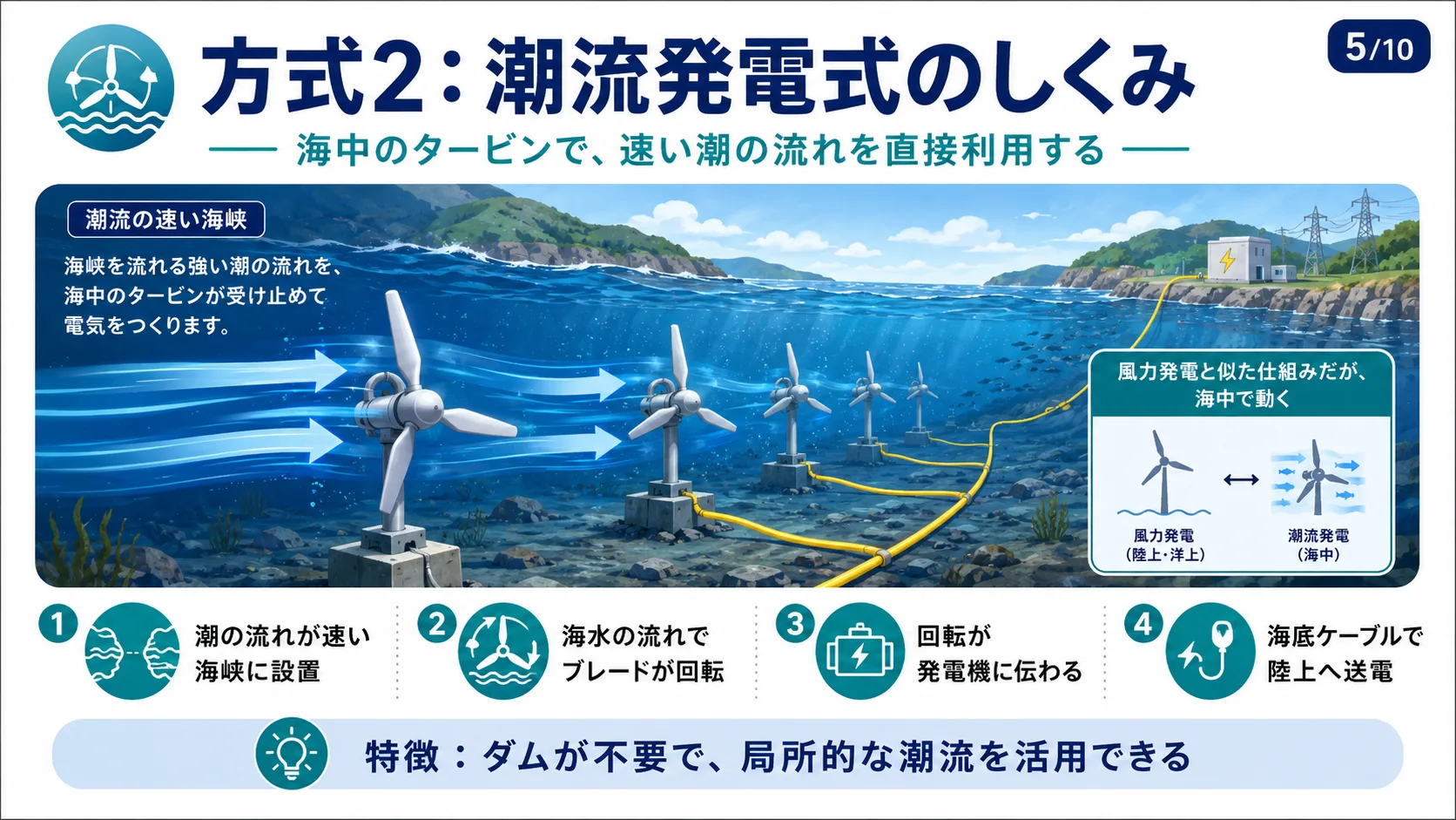 方式2：潮流発電式のしくみ