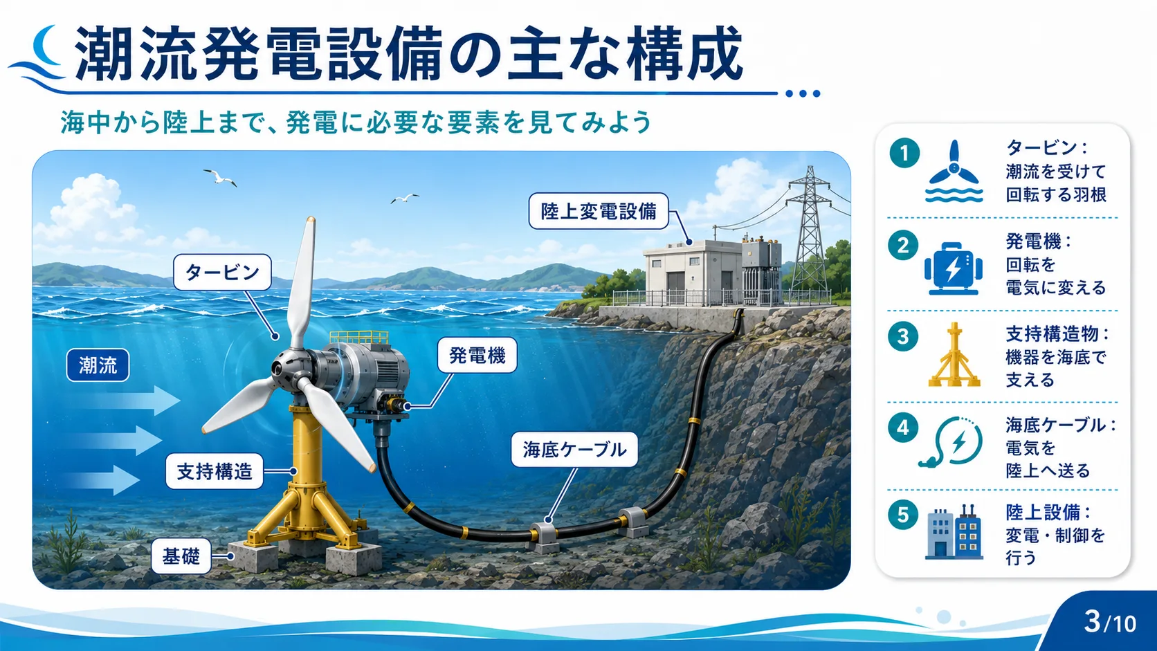 潮流発電設備の主な構成