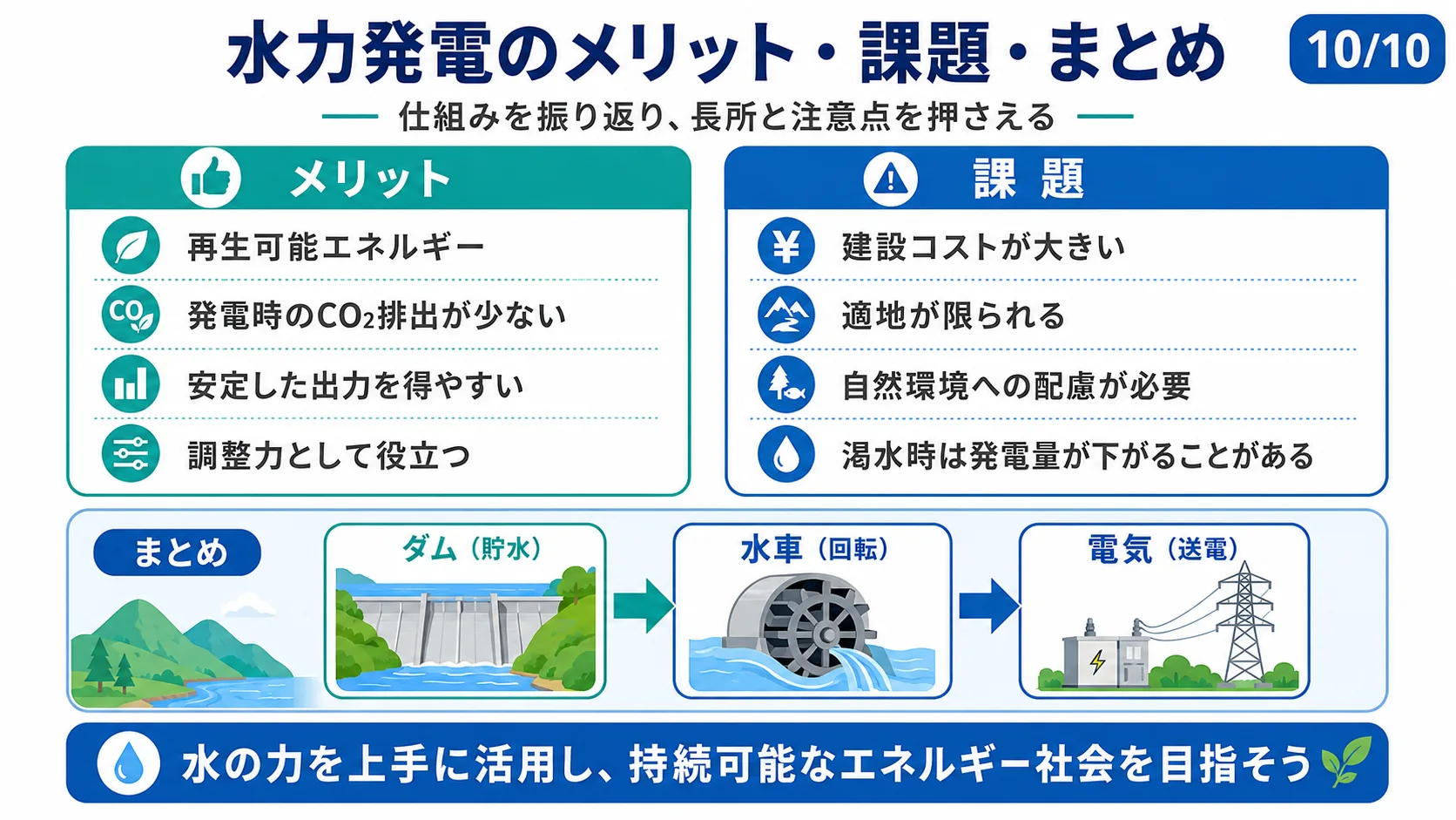 水力発電のメリット・課題・まとめ