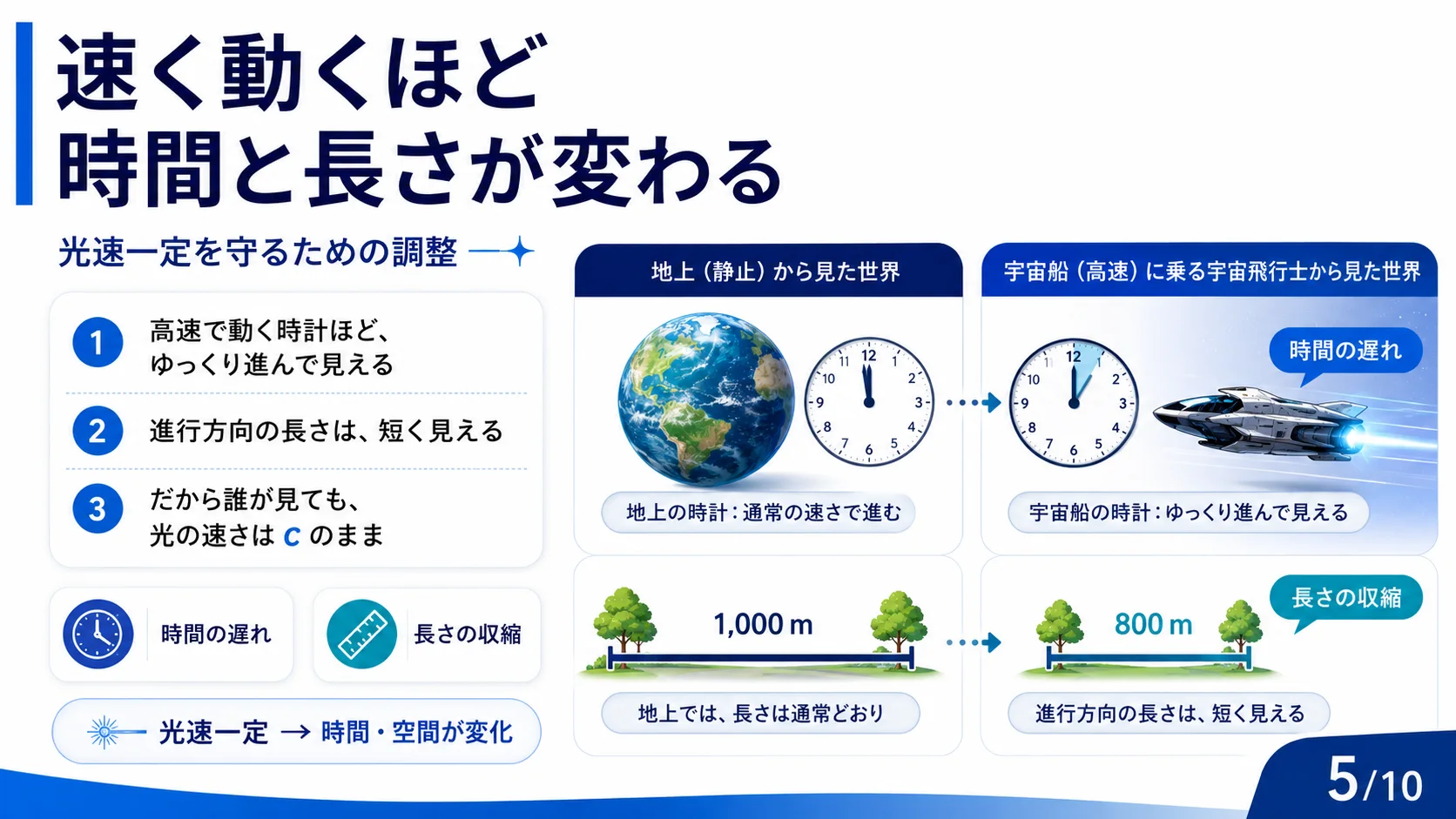 速く動くほど時間と長さが変わる