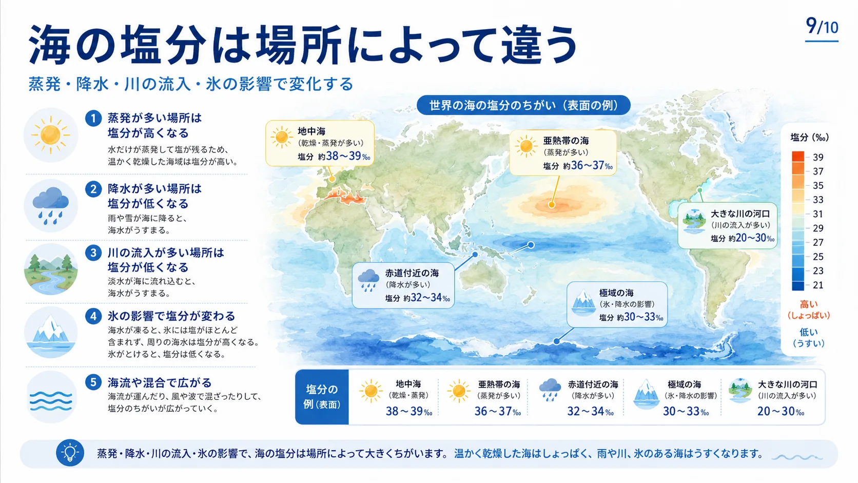 海の塩分は場所によって違う