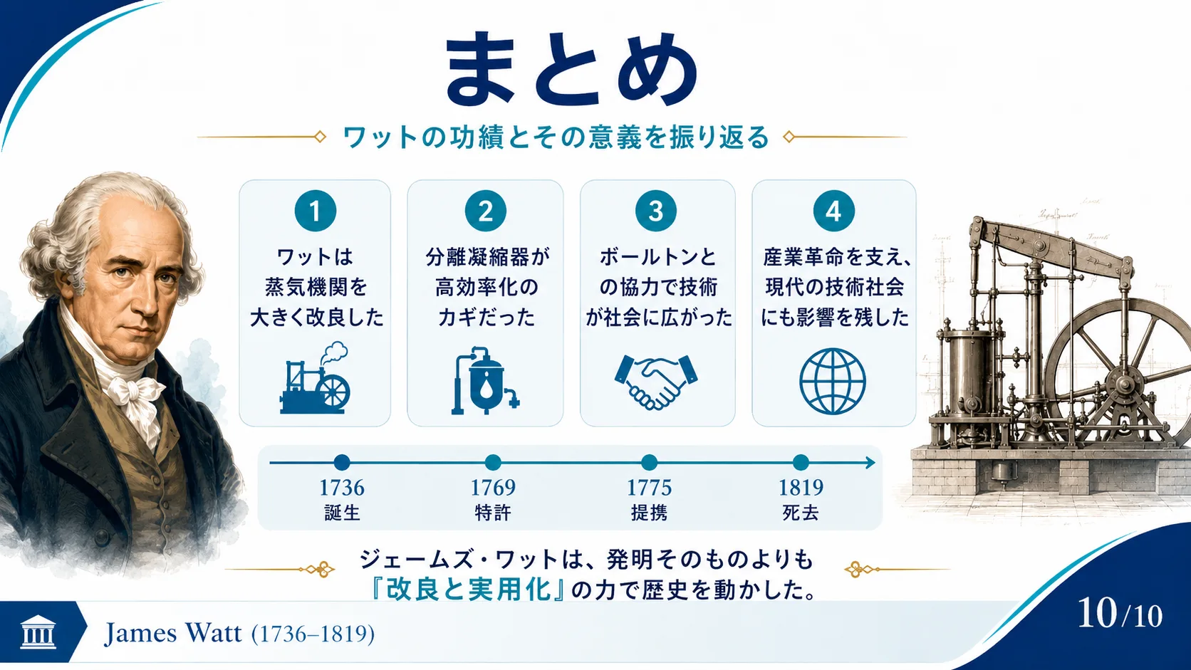 まとめ：改良と実用化の力で歴史を動かした