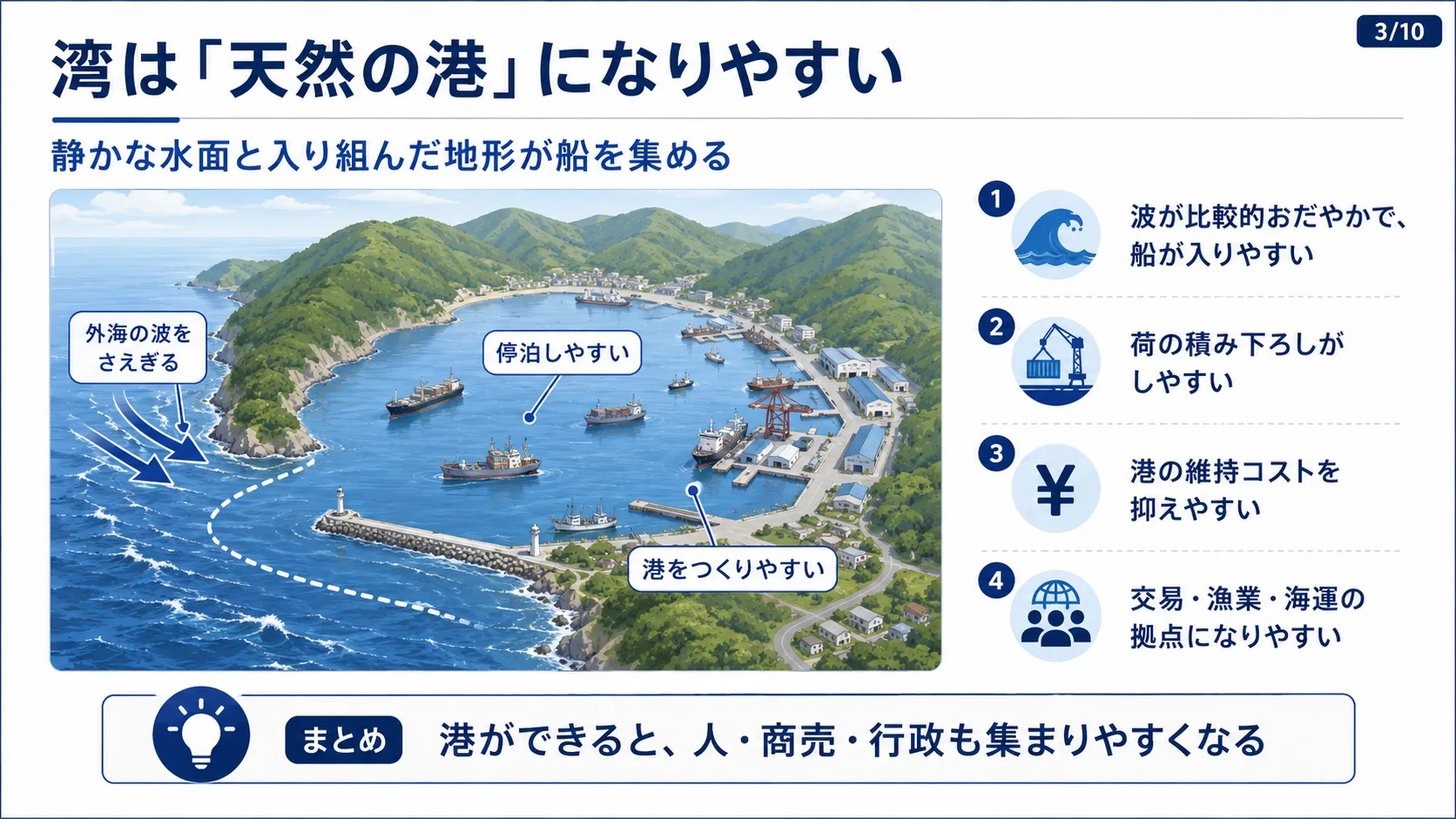 湾は「天然の港」になりやすい
